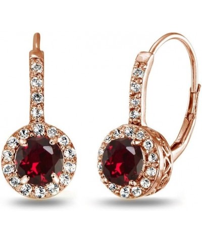 Rose Gold Flashed Sterling Silver Genuine or Synthetic Gemstone Round Dainty Halo Drop Leverback Earrings Synthetic Ruby $22....