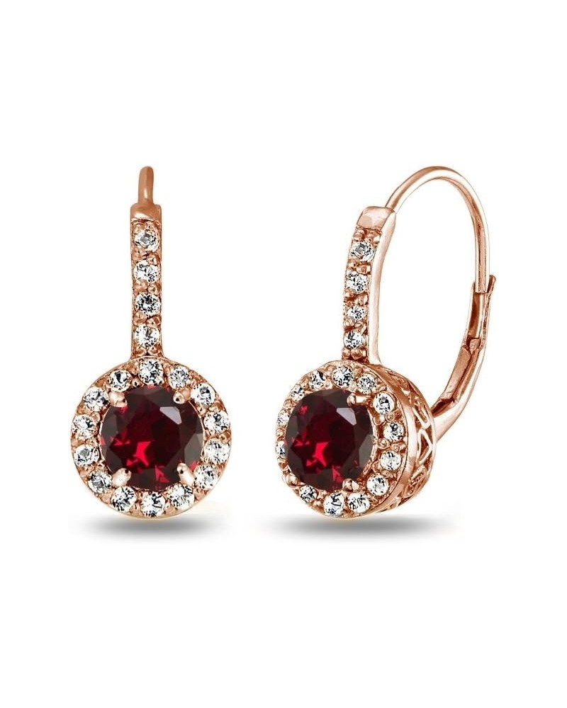 Rose Gold Flashed Sterling Silver Genuine or Synthetic Gemstone Round Dainty Halo Drop Leverback Earrings Synthetic Ruby $22....