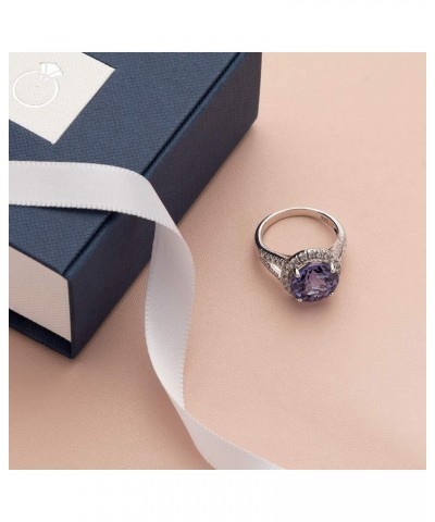 Simulated Alexandrite Ring for Women in Sterling Silver, Vintage Halo, Round Shape, 7 Carats total, Comfort Fit, Sizes 5 to 9...