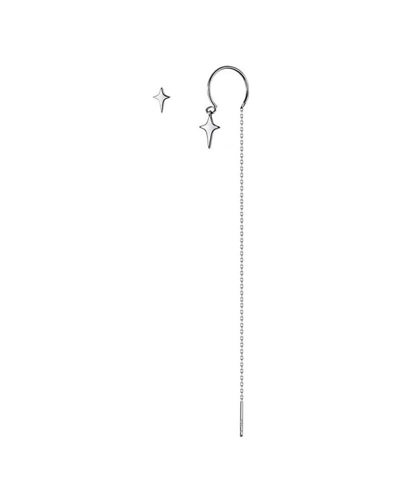 Minimalist Asymmetric Long Chain Star Tassel Threader Dangle Drop Ear Cuff Earrings for Women Girls Ear Cuff Lightweight Dain...