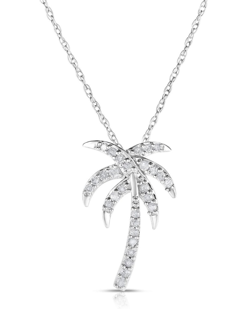 1/4 Cttw Diamond Palm Tree Necklace for Women in Rhodium Plated 925 Sterling Silver with 18 Inch Chain Color H-I/Clarity I1-I...