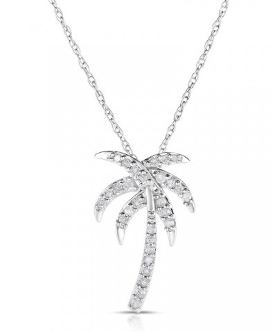 1/4 Cttw Diamond Palm Tree Necklace for Women in Rhodium Plated 925 Sterling Silver with 18 Inch Chain Color H-I/Clarity I1-I...