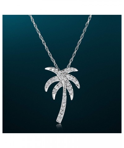 1/4 Cttw Diamond Palm Tree Necklace for Women in Rhodium Plated 925 Sterling Silver with 18 Inch Chain Color H-I/Clarity I1-I...