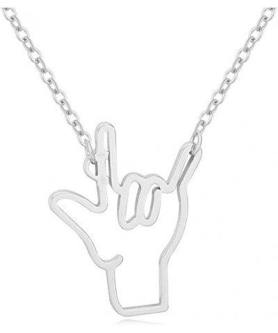 I Love You Sign Symbol Necklace Sign Language Pendant silver $8.24 Necklaces