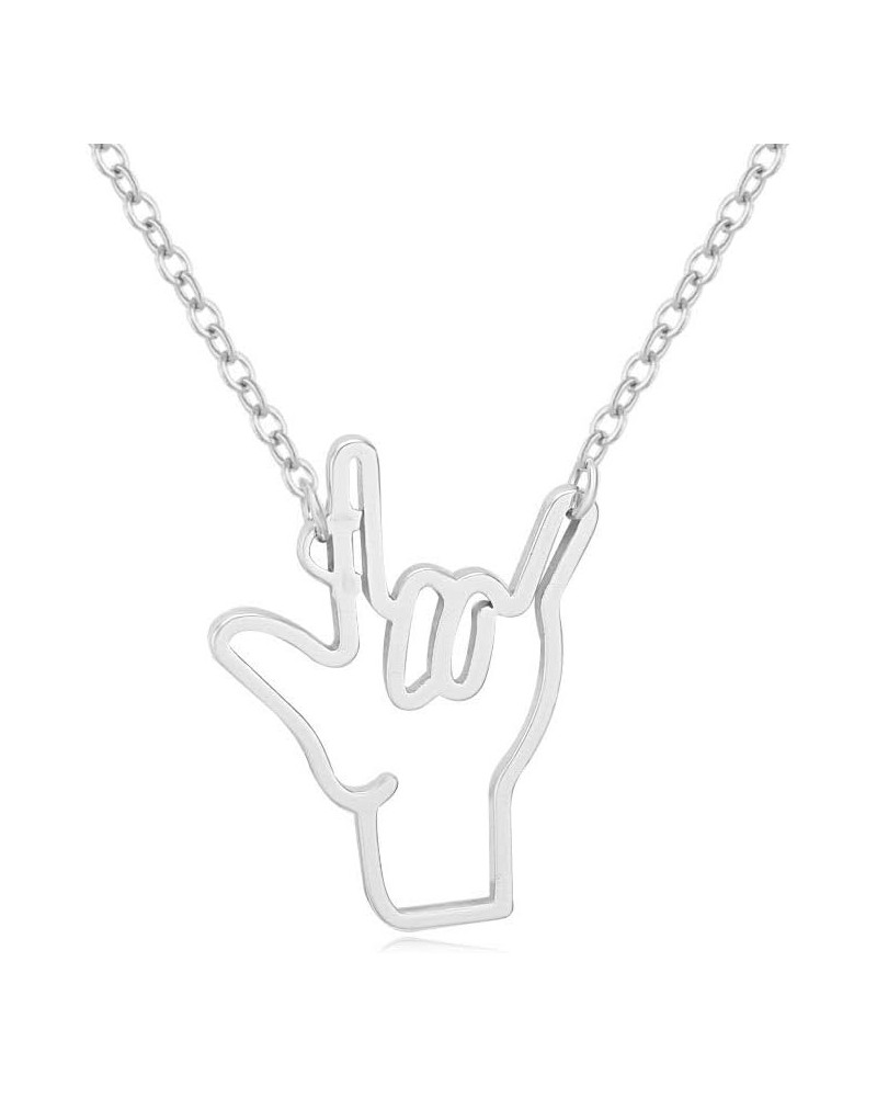 I Love You Sign Symbol Necklace Sign Language Pendant silver $8.24 Necklaces