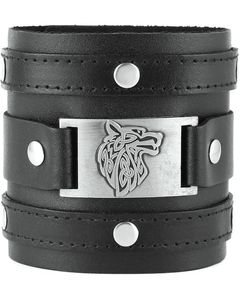 Wide Cuff Wrap Gothic Wristband Punk Rock Biker Wide Strap Leather Bracelet Wolf $9.53 Bracelets