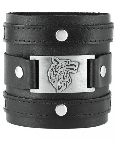 Wide Cuff Wrap Gothic Wristband Punk Rock Biker Wide Strap Leather Bracelet Wolf $9.53 Bracelets