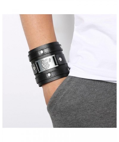 Wide Cuff Wrap Gothic Wristband Punk Rock Biker Wide Strap Leather Bracelet Wolf $9.53 Bracelets