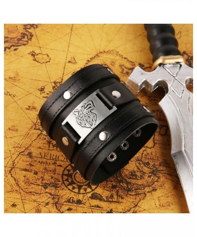 Wide Cuff Wrap Gothic Wristband Punk Rock Biker Wide Strap Leather Bracelet Wolf $9.53 Bracelets