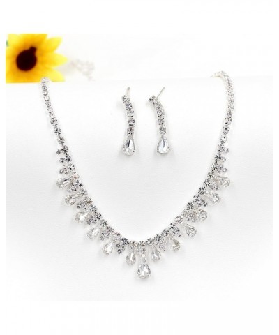 Fashion Teardrop Shape Matching Necklace Earrings Rhinestone Crystal Bridesmaid Jewelry Set for Women's Wedding Gift, Box and...