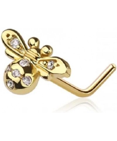 20GA 316L Stainless Steel CZ Crystal Bumble Bee Top L-Bend Nose Stud Gold Tone $10.59 Body Jewelry