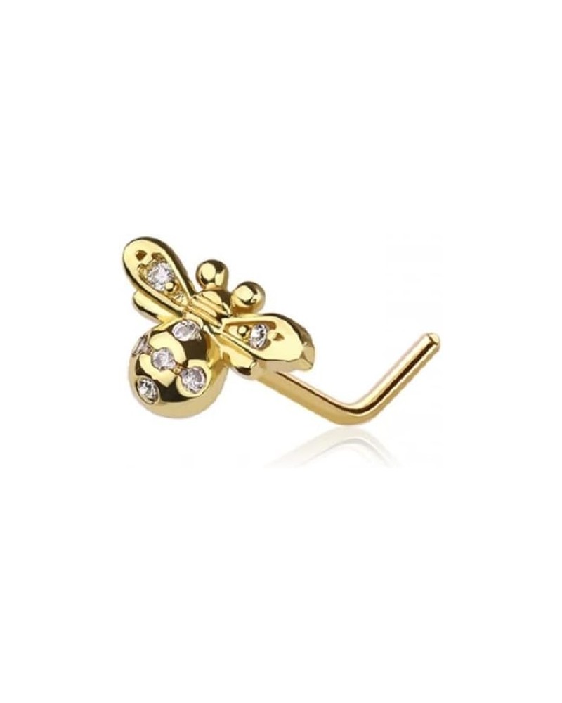 20GA 316L Stainless Steel CZ Crystal Bumble Bee Top L-Bend Nose Stud Gold Tone $10.59 Body Jewelry