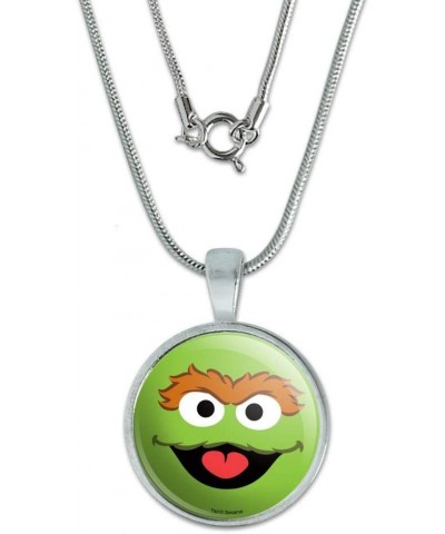 Sesame Street Oscar the Grouch Face 0.75" Pendant with Sterling Silver Plated Chain $10.43 Necklaces