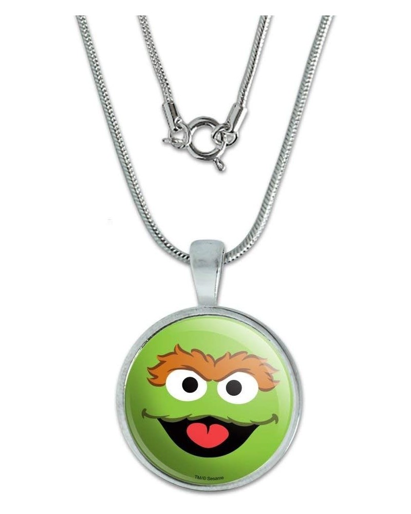 Sesame Street Oscar the Grouch Face 0.75" Pendant with Sterling Silver Plated Chain $10.43 Necklaces