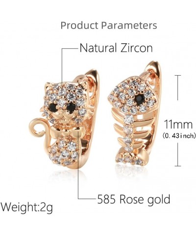 Cute Cat Asymmetrical Small Hoop Earrings for Women Girls Rose Gold Plated Cubic Zirconia Hypoallergenic Kitten Animal Fish B...