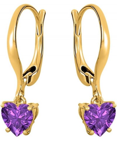 5 To 10mm Heart Cut Amethyst 14k Yellow Gold Over .925 Silver 4-Prong Leverback Earring For Women's 7mm $29.67 Earrings