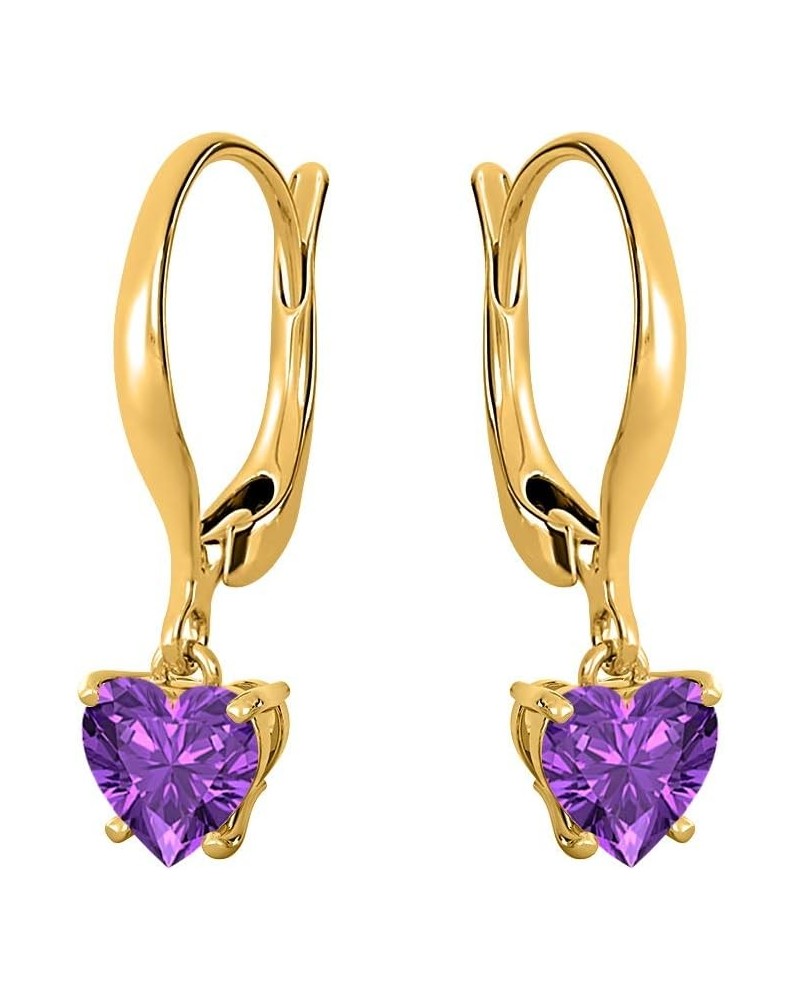 5 To 10mm Heart Cut Amethyst 14k Yellow Gold Over .925 Silver 4-Prong Leverback Earring For Women's 7mm $29.67 Earrings