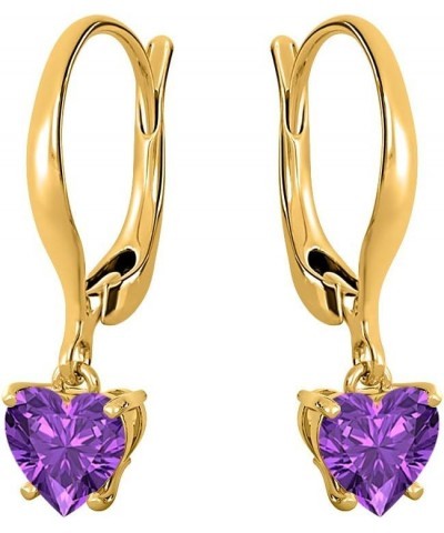 5 To 10mm Heart Cut Amethyst 14k Yellow Gold Over .925 Silver 4-Prong Leverback Earring For Women's 7mm $29.67 Earrings