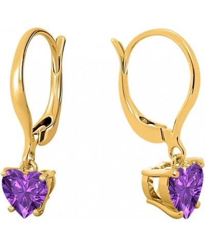 5 To 10mm Heart Cut Amethyst 14k Yellow Gold Over .925 Silver 4-Prong Leverback Earring For Women's 7mm $29.67 Earrings