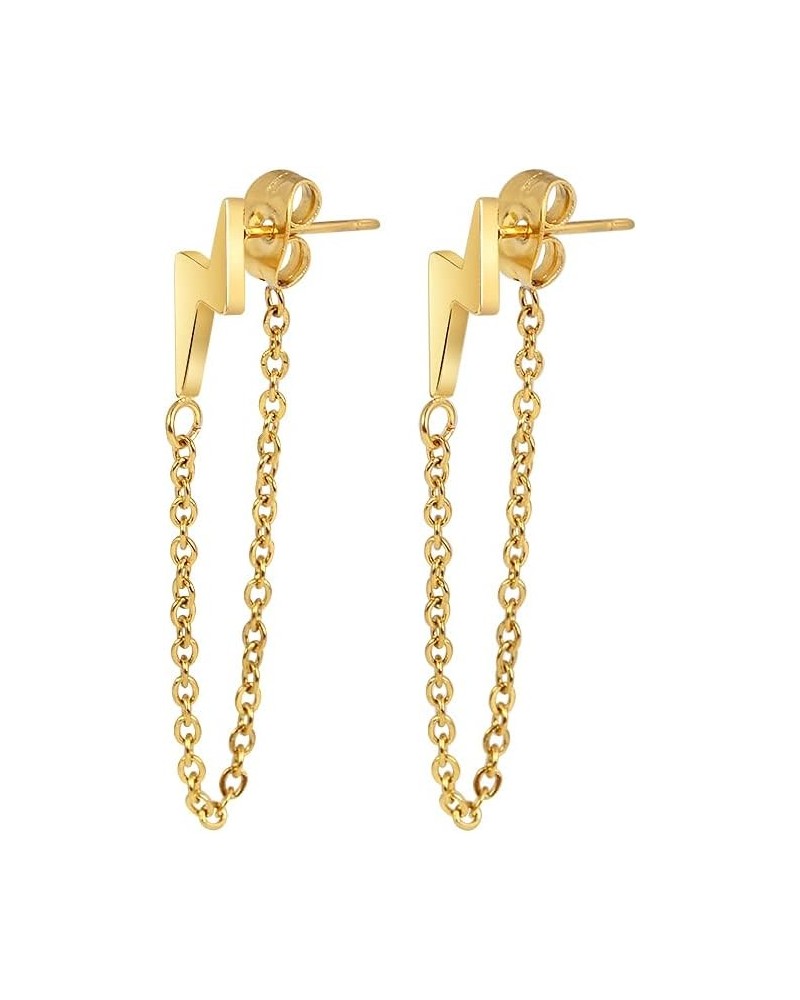 Women's Girls Teens Earrings Lightning Bolt Dangle, 60mm/2.4in Chain Gold $10.00 Earrings