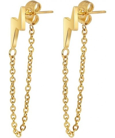 Women's Girls Teens Earrings Lightning Bolt Dangle, 60mm/2.4in Chain Gold $10.00 Earrings