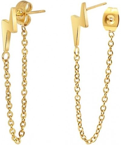 Women's Girls Teens Earrings Lightning Bolt Dangle, 60mm/2.4in Chain Gold $10.00 Earrings