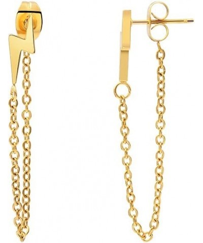 Women's Girls Teens Earrings Lightning Bolt Dangle, 60mm/2.4in Chain Gold $10.00 Earrings