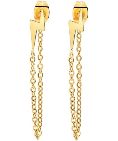 Women's Girls Teens Earrings Lightning Bolt Dangle, 60mm/2.4in Chain Gold $10.00 Earrings