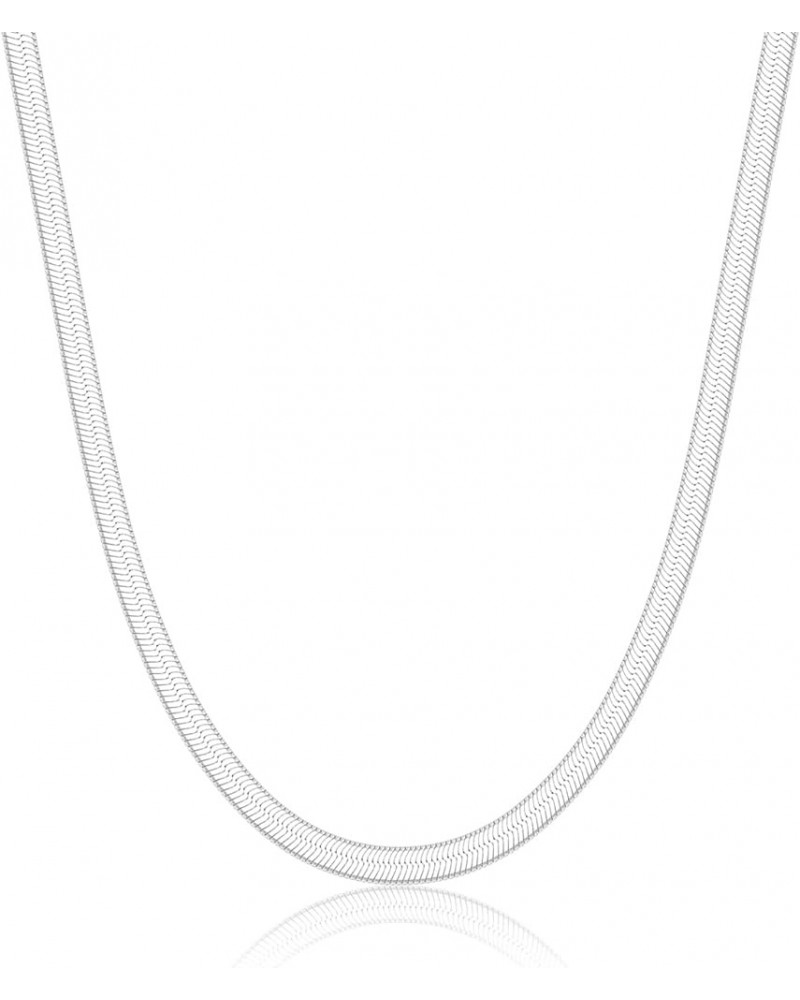 Herringbone Necklace 925 Sterling Silver 3mm 14K White Gold Plated Snake Chain Necklace for Women Men 24 inches Silver $8.99 ...