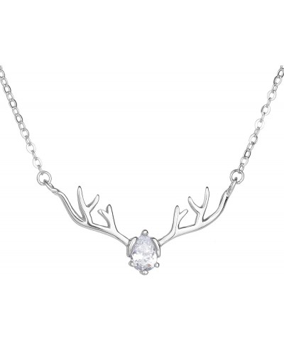 Deer Antlers Necklace for Women Dainty Silver Plated Teardrop Birthstone Deer Necklace Pendant Deer Charm Necklaces for Women...