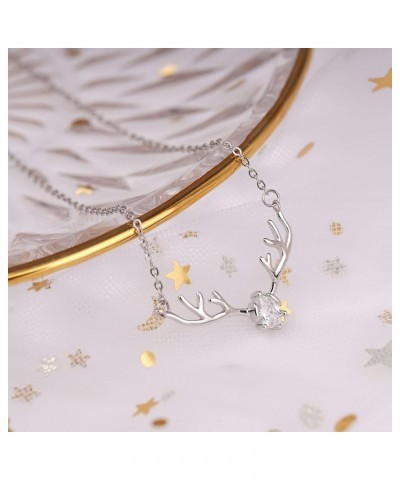 Deer Antlers Necklace for Women Dainty Silver Plated Teardrop Birthstone Deer Necklace Pendant Deer Charm Necklaces for Women...