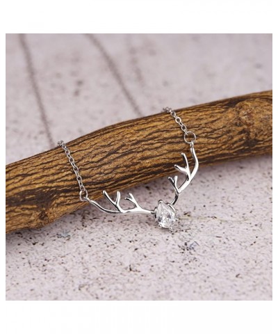 Deer Antlers Necklace for Women Dainty Silver Plated Teardrop Birthstone Deer Necklace Pendant Deer Charm Necklaces for Women...