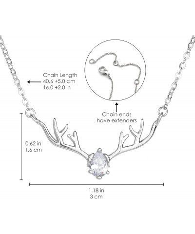 Deer Antlers Necklace for Women Dainty Silver Plated Teardrop Birthstone Deer Necklace Pendant Deer Charm Necklaces for Women...