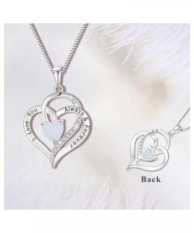 Women Girls Heart Necklace 925 Sterling Silver June Birthstone Moonstone 3A Cubic Zirconia I Love You Pendant with Chain Gift...