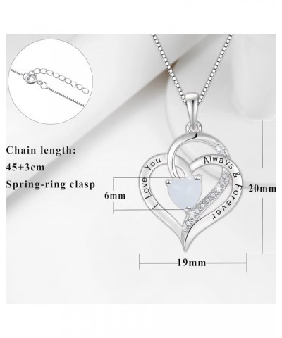 Women Girls Heart Necklace 925 Sterling Silver June Birthstone Moonstone 3A Cubic Zirconia I Love You Pendant with Chain Gift...