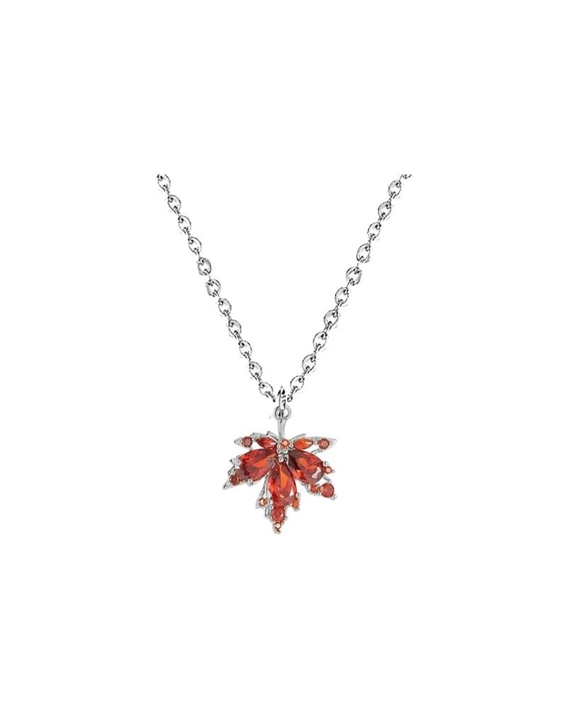 Gold Silver Maple Leaf Autumn Leaf Pendant Necklace zircon-silver $8.31 Necklaces