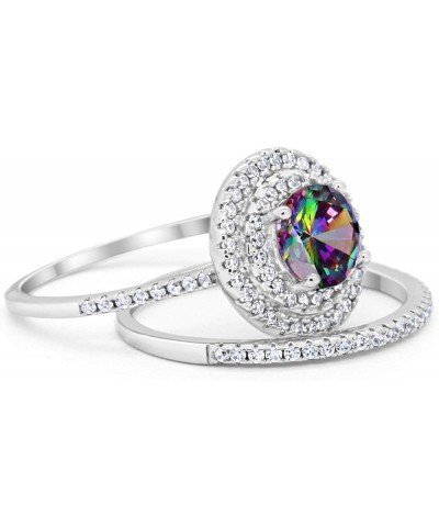 Double Halo Wedding Engagement Bridal Set Ring Band 925 Sterling Silver Round Cubic Zirconia Simulated Rainbow CZ $21.44 Sets