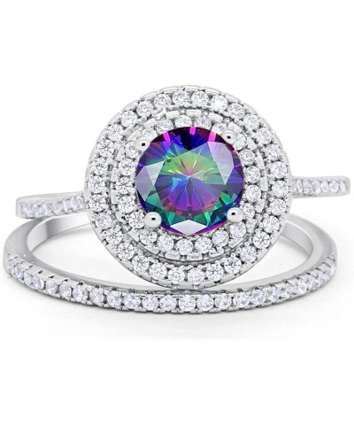 Double Halo Wedding Engagement Bridal Set Ring Band 925 Sterling Silver Round Cubic Zirconia Simulated Rainbow CZ $21.44 Sets