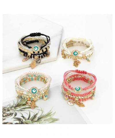 Bohemian Stackable Bracelets，Multilayer Evil Eye Hamsa Hand Bracelets Boho Stretch Strand Bracelets Multicolor Crystal Charm ...