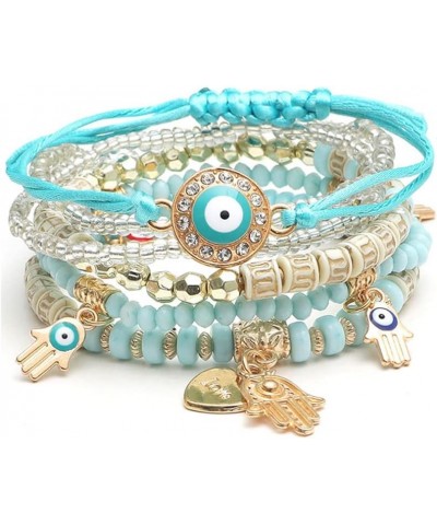 Bohemian Stackable Bracelets，Multilayer Evil Eye Hamsa Hand Bracelets Boho Stretch Strand Bracelets Multicolor Crystal Charm ...