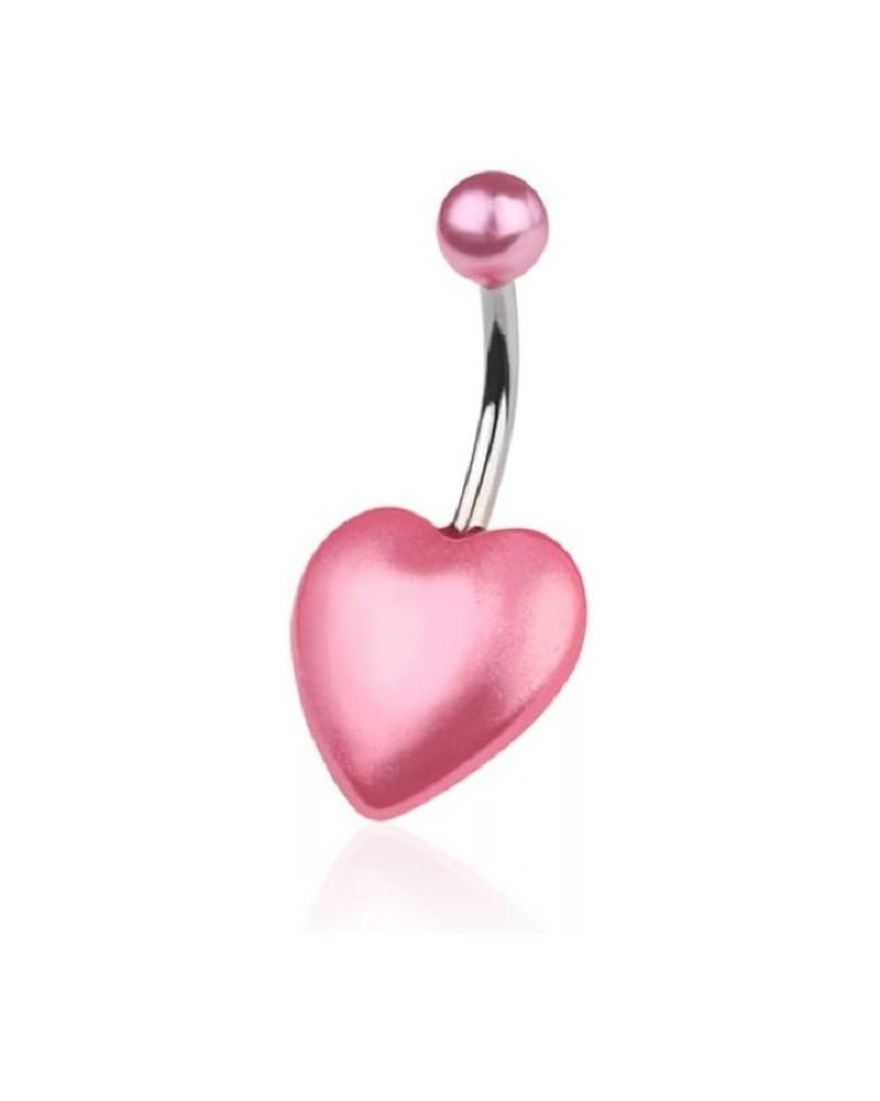 14GA 316L Stainless Steel Faux Pearl Heart Belly Button Ring Pink $8.55 Body Jewelry