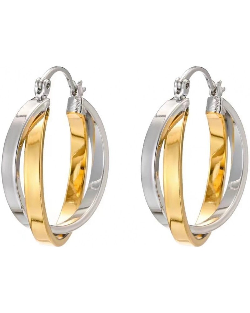 Two Tone Hoop Earrings for Women,Trendy Sterling Silver Gold C Shaped Hoop Earrings for Girls Classic Lightweight Hoops Earri...