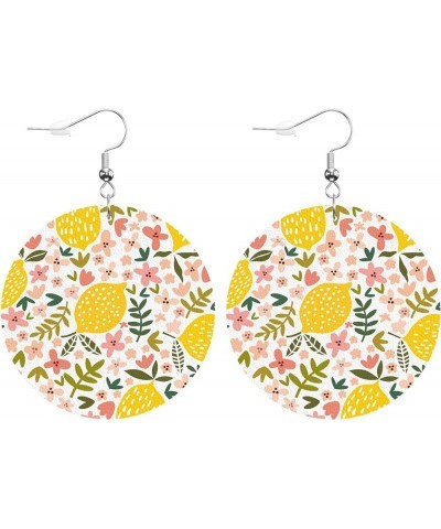 Sunflower and Bees Round Faux Leather Earrings for Women Girls Yellow Bright Cartoon Cute Style Lightweight Double-Side Print...