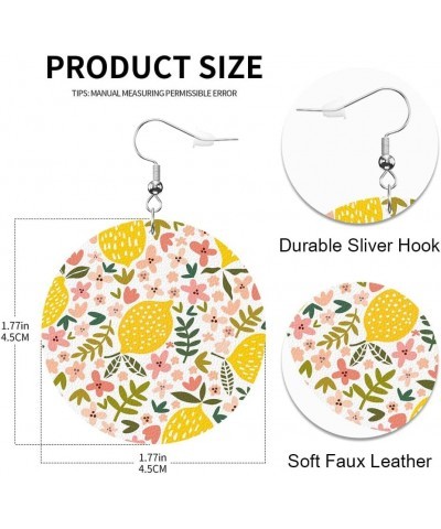 Sunflower and Bees Round Faux Leather Earrings for Women Girls Yellow Bright Cartoon Cute Style Lightweight Double-Side Print...