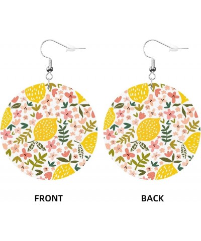 Sunflower and Bees Round Faux Leather Earrings for Women Girls Yellow Bright Cartoon Cute Style Lightweight Double-Side Print...