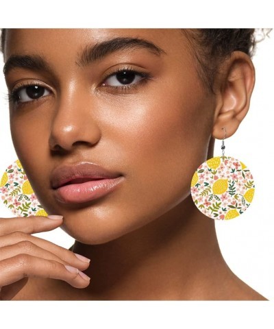 Sunflower and Bees Round Faux Leather Earrings for Women Girls Yellow Bright Cartoon Cute Style Lightweight Double-Side Print...