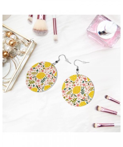 Sunflower and Bees Round Faux Leather Earrings for Women Girls Yellow Bright Cartoon Cute Style Lightweight Double-Side Print...