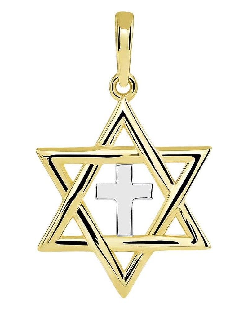 14k Yellow Gold Jewish Star of David with Religious Cross Judeo Christian Pendant (Small) $41.80 Pendants