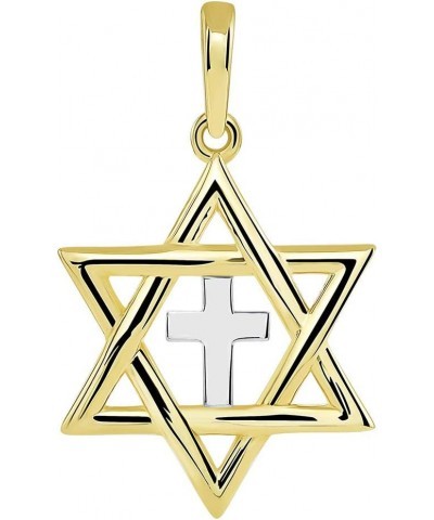 14k Yellow Gold Jewish Star of David with Religious Cross Judeo Christian Pendant (Small) $41.80 Pendants