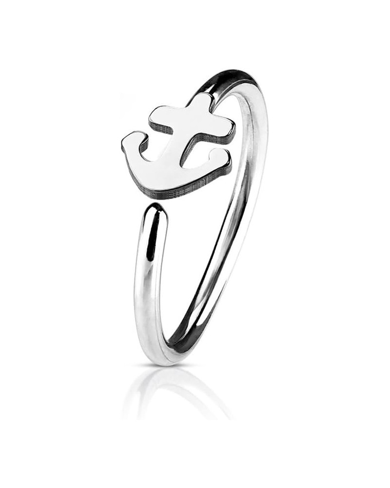 Nose & Cartilage 20G Hoop Ring Anchor Charm Anodized Surgical Steel - Sold Each Silver IP $6.95 Body Jewelry